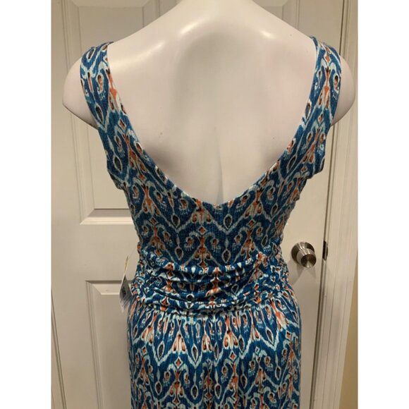 Vanessa Virginia Blue White Orange Geometric Long Maxi Dress Size Medium Petite - Picture 6 of 7
